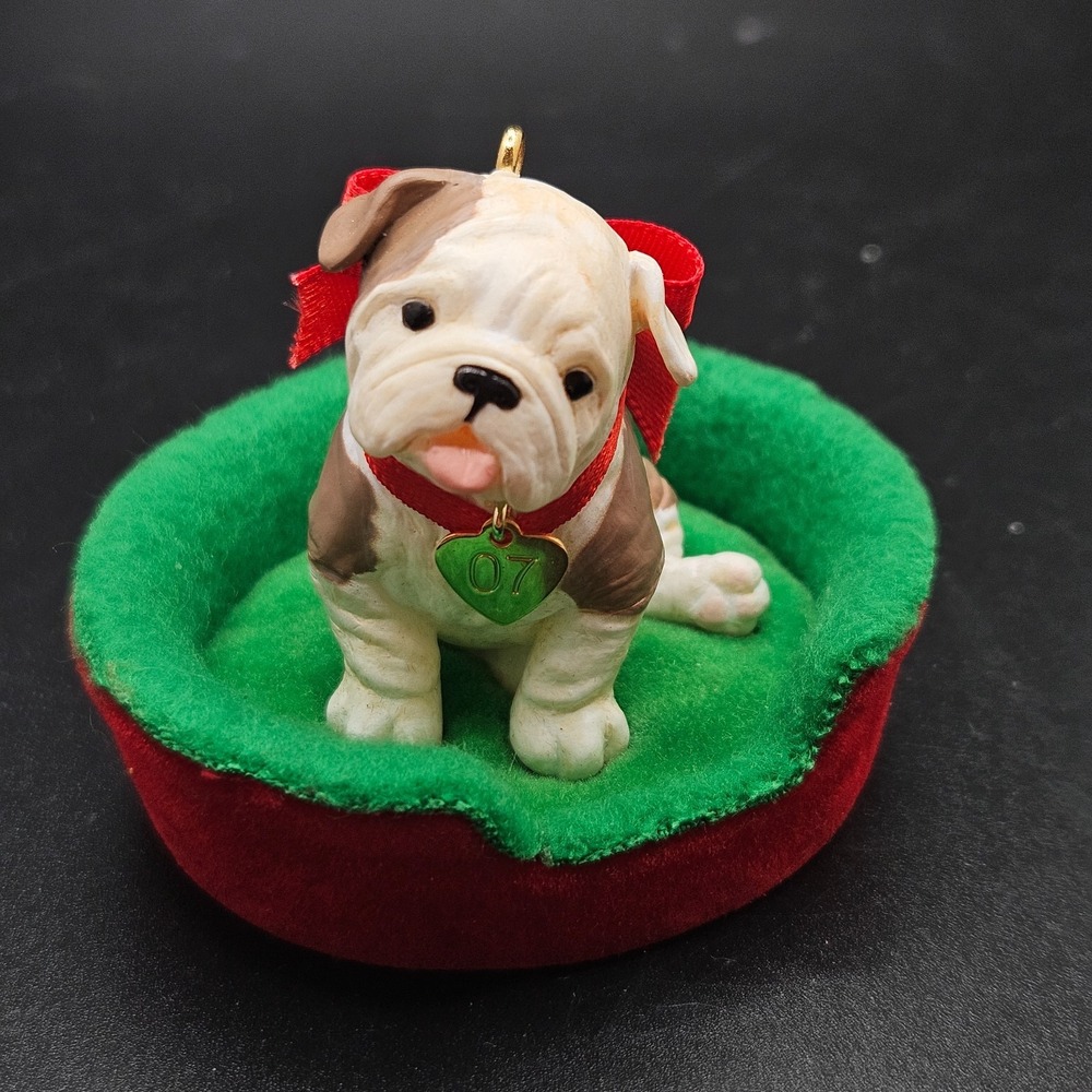 Hallmark Keepsake 2007 Puppy Love Bulldog Dog in Bed Christmas Ornament